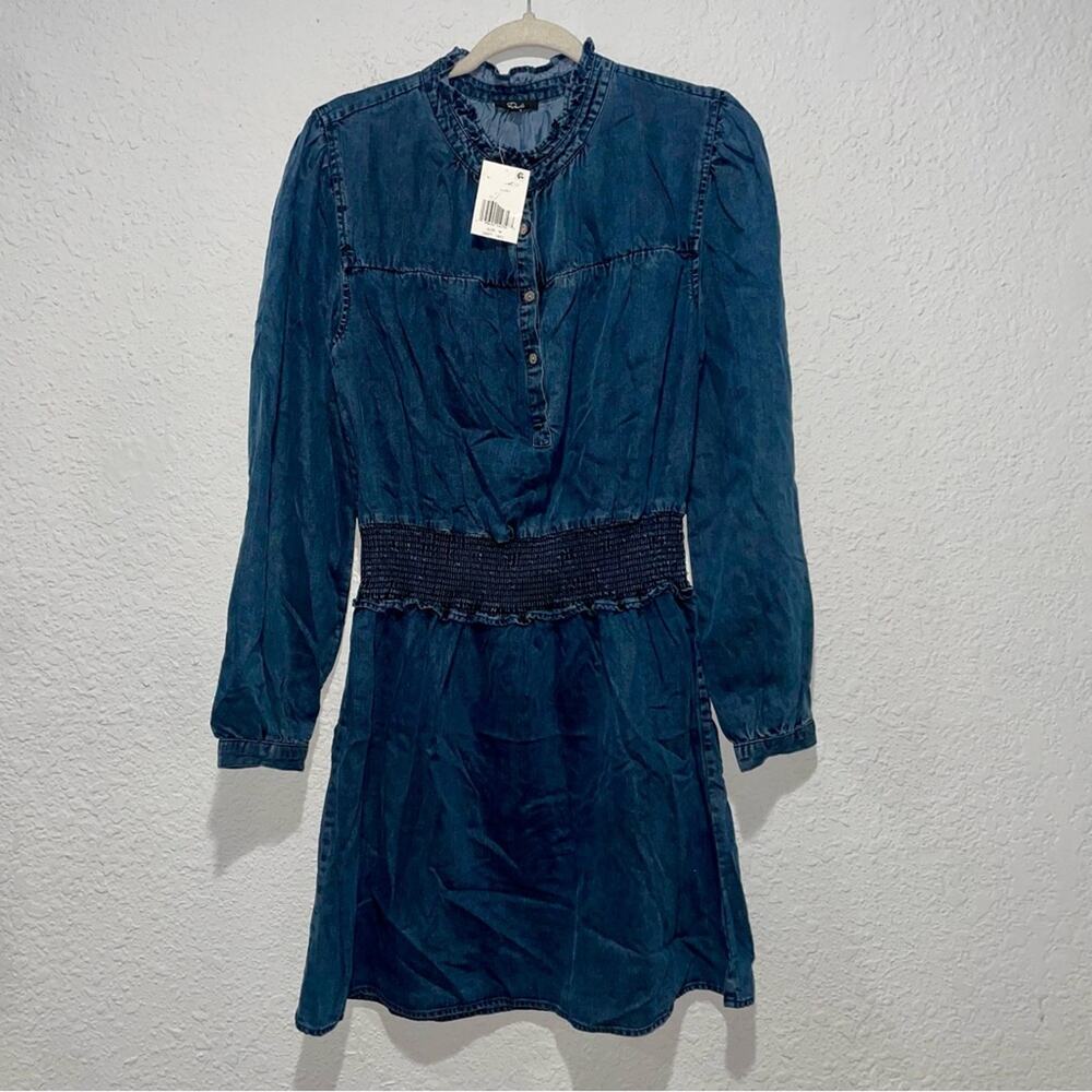 RAILS Dress Shawna Dark Vintage Denim Mini Dress Long Sleeve Medium New - Picture 2 of 5